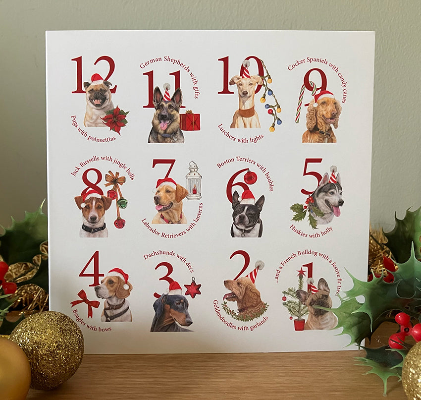 5 x Premium 'The 12 Canines of Christmas'  Christmas Cards