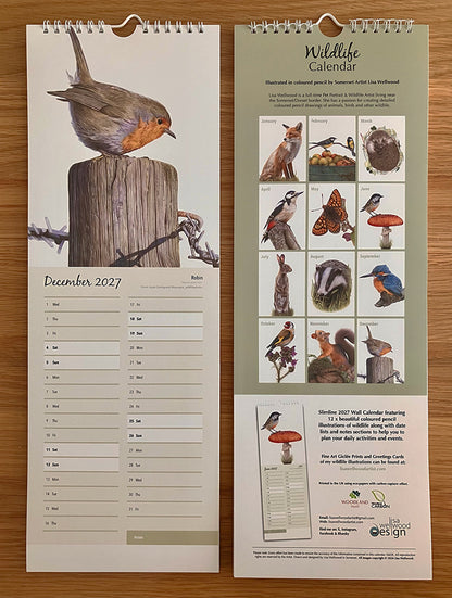 2027 Slimline Premium A3 Wildlife Wall Calendar