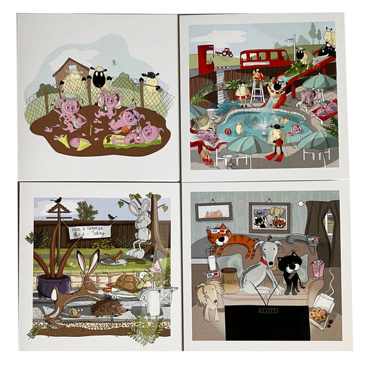 4 x Premium 'Animal Antics' Cards