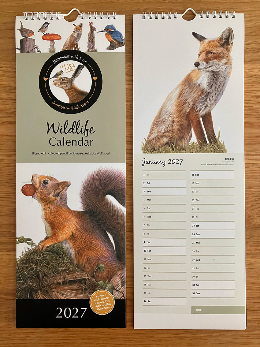 2027 Slimline Premium A3 Wildlife Wall Calendar