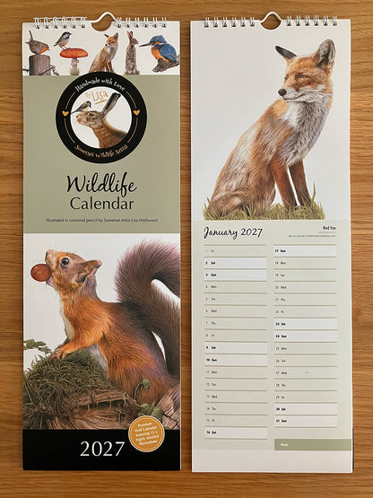 2027 Slimline Premium A3 Wildlife Wall Calendar