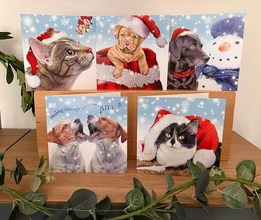 5 x Premium Cats & Dogs Christmas Cards